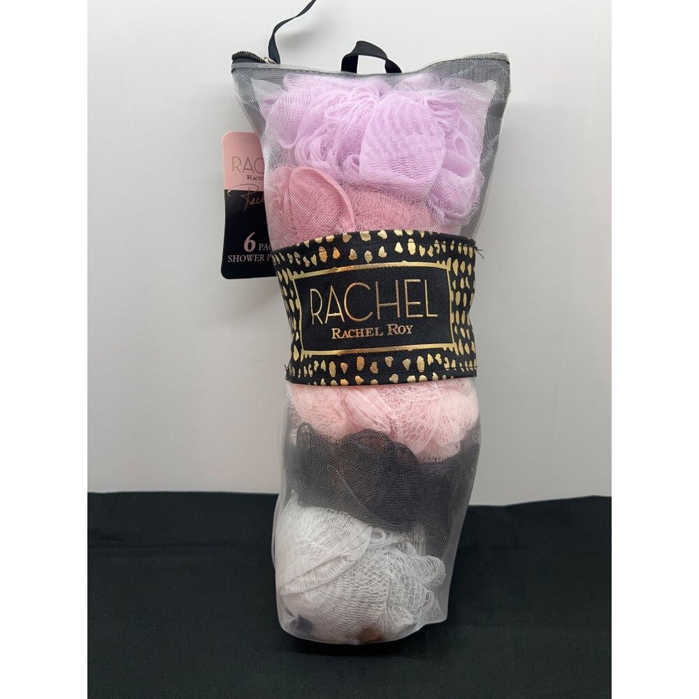 Rachel Roy 6 Pack Shower Puffs With Bag For Cleansing & Exfoliating